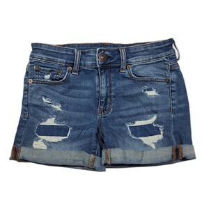 American Eagle Next Level Stretch Midi Jean Shorts 2 Distressed Denim Womens XS